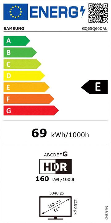 Etichetta energetica Samsung GQ65Q60DAUXZG Smart TV 165,1 cm 65 pollici (65", Q60D, QLED, 4K, 2024)