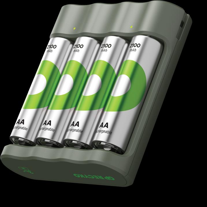 GP Batteries GP ReCyko Everyday Battery Charger, B441 (USB), incl. 4 x AA 2100 mAh Batteries (4 pcs., AA, 2100 mAh, Battery + charger)