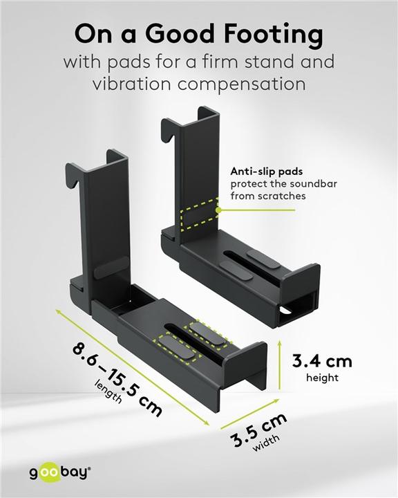 Immagine prodotto Goobay Supporto per soundbar per televisori (1 pz., Installazione a parete, Regolabile in altezza)