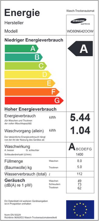 Energie-Label Samsung Wd80n642oow/Ws