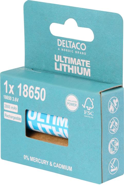 Actual product image Deltaco Ultimate Lithium battery, 3.6V, 218650, 1-pack