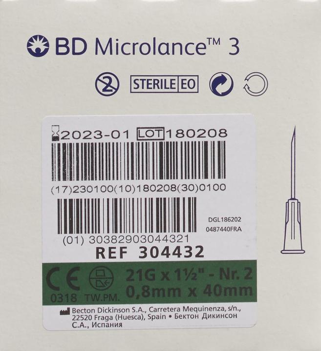 Produktbild BD Microlance 3 Injektion Kanüle 0.80x40mm grün 100 Stk