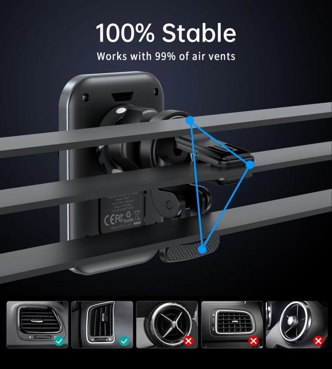Actual product image Choetech T206-F car holder with inductive charger up to 15W - black