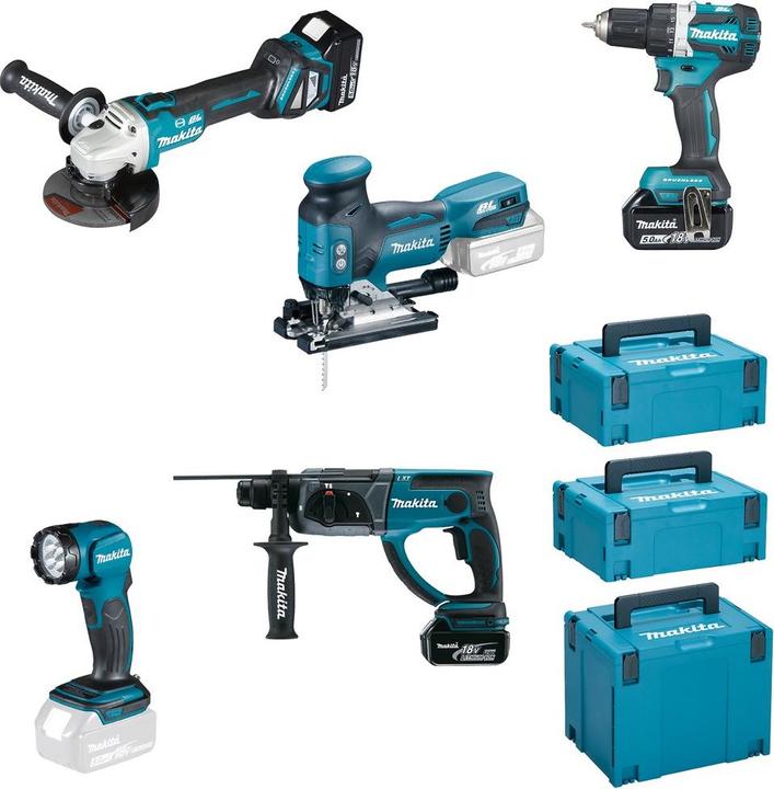 Image du produit Makita Kombinationsset 18V DDF484+DGA513+DHR202+DJV181+DML802