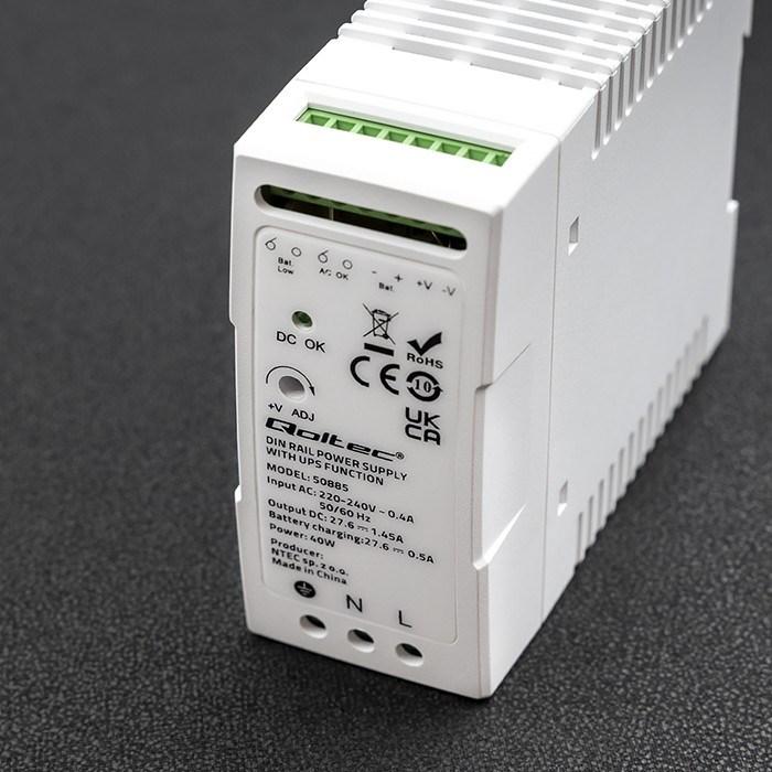 Actual product image Qoltec 50885 Stable DIN rail power supply unit with UPS function | 40W