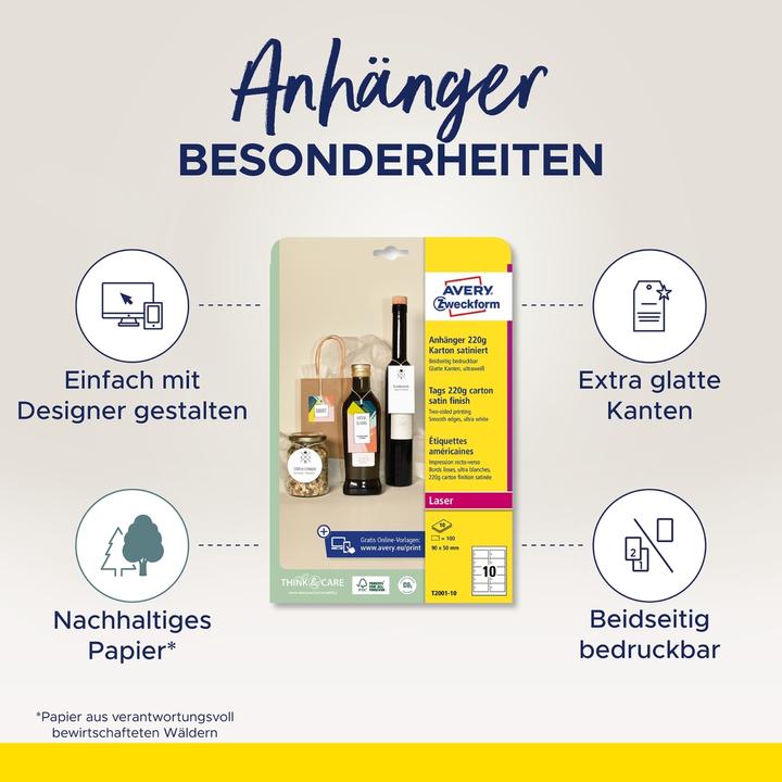 Image du produit Avery Zweckform étiquettes, carton, 220 g/qm, 50 x 50 mm, blanc satiné, bords parfaitement lisses