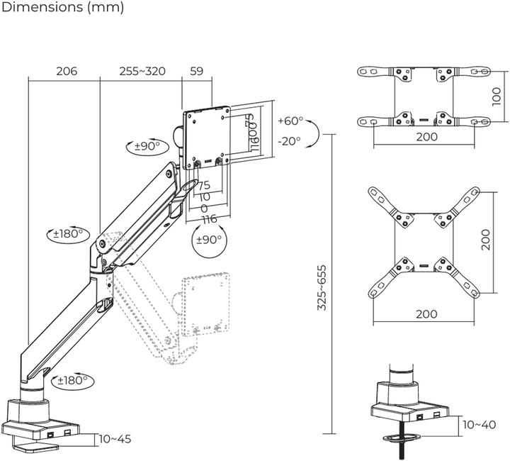 Actual product image Oplite MT57 Monitor Arm (57")