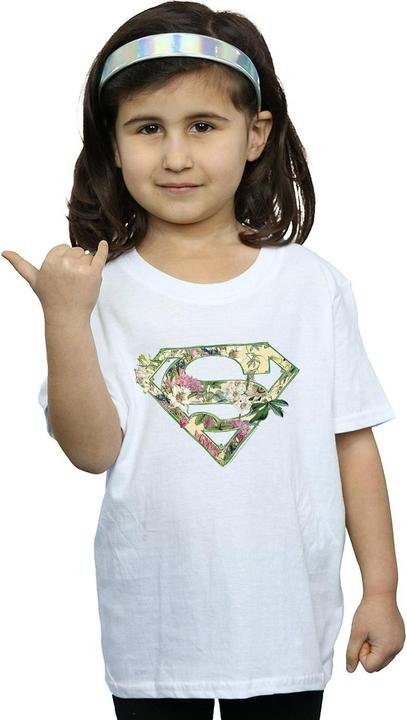 Actual product image Girls Supergirl Floral Shield Cotton T-Shirt (140, 146)