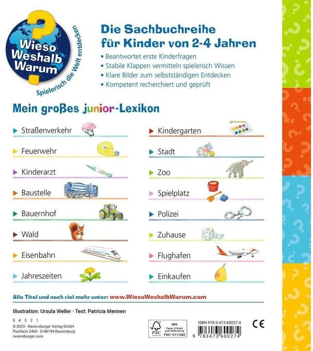 Immagine prodotto Ravensburger Wieso? Weshalb? Warum? Mein grosses junior-Lexikon (Tedesco, Patricia Uomo, Ursula Weller, 2023)