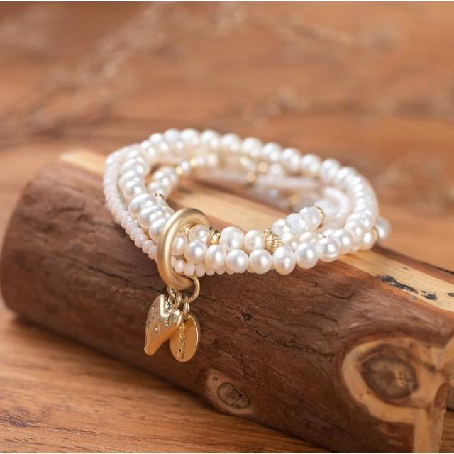 Produktbild Andreani Armband aus echten Süsswasserperlen breit mit Herzanhänger von (19 cm)