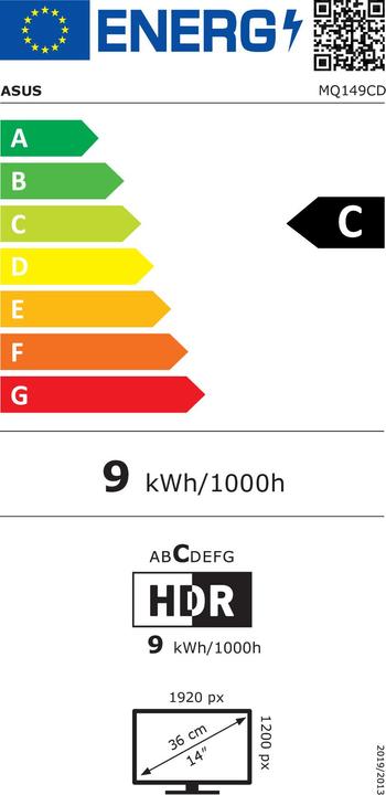 Energy Label ASUS ZenScreen OLED MQ149CD 35.6cm (16:10) FHD HDMI (1920 x 1200 pixels, 14")