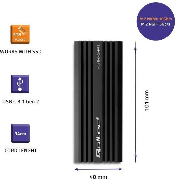 Produktbild Qoltec Obudowa | kieszeń NV2270 na dysk M.2 SSD SATA | NGFF | PCIe | USB-C (M.2)