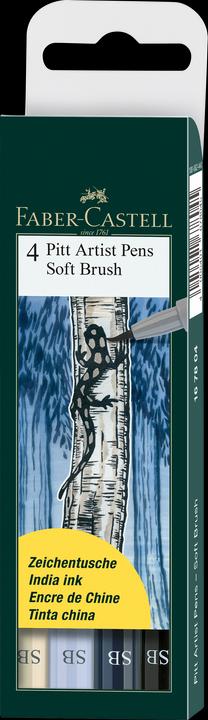 Faber-Castell Pitt Artist Pen Soft Brush (Blue, Black, Grey, 4 x)