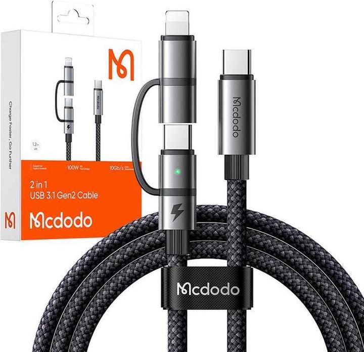 Actual product image Mcdodo 2in1 cable CA-0450 USB-C to USB-C + Lightning, 1.2 m (1.20 m, 100 W)