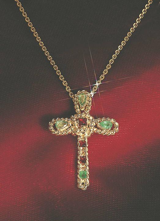 Compass Anhänger Tau-Kreuz (Gold 585, Grünachat, Granat)