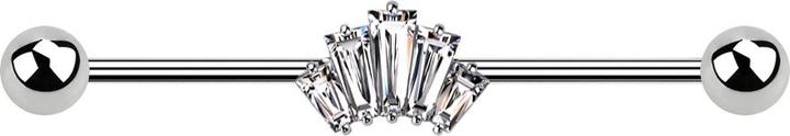 Immagine prodotto Star Piercing Barbell silber mit zwei Kugeln fünf Baguette Kristalle silber (Acciaio chirurgico 316L, Ottone)