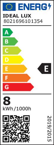 Energie-Label Ideal lux LAMPADINE E27 Lampe 8W ⌀125mm Weiss 101354 (E27, 8 W, 900 lm, 1 x, E)