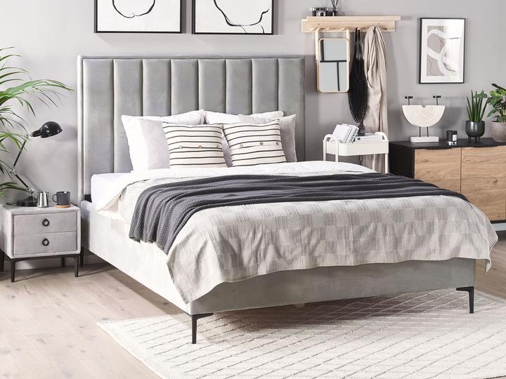 Image du produit Beliani Lit rembourré tissu velours gris avec sommier relevable 180 x 200 cm SEZANNE (180 x 200 cm)