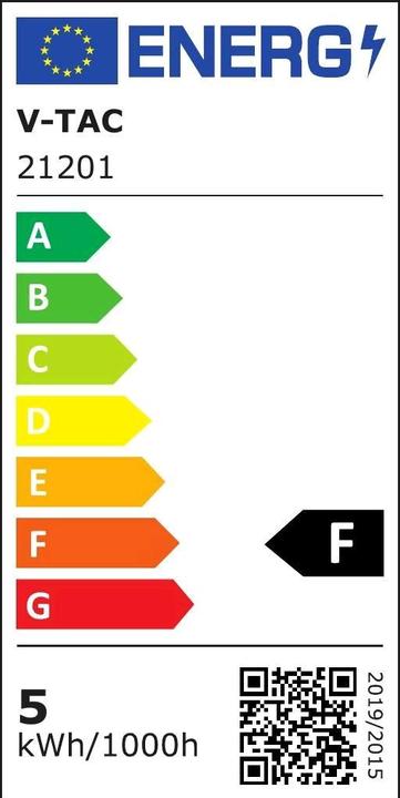 Energie-Label V-TAC 21201 LED EEK F (A - G) GU10 Reflektor 4.50 W Warmweiss (Ø x H) 50 mm x 56. (GU10, 4.50 W, 400 lm, 1 x, F)