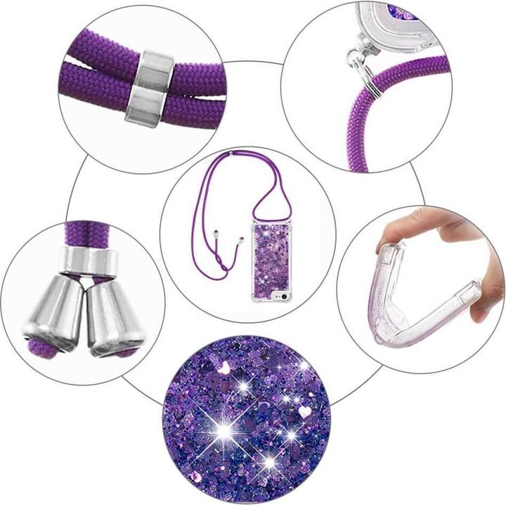 Immagine prodotto Cover-Discount iPhone SE / 8 / 7 - custodia glitterata con cordino viola (Apple iPhone SE (seconda generazione), Apple iPhone 7, Apple iPhone 8)