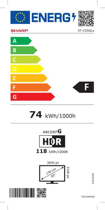 Energie-Label Sharp 55GL4260E (55", LCD, 4K, 2023)