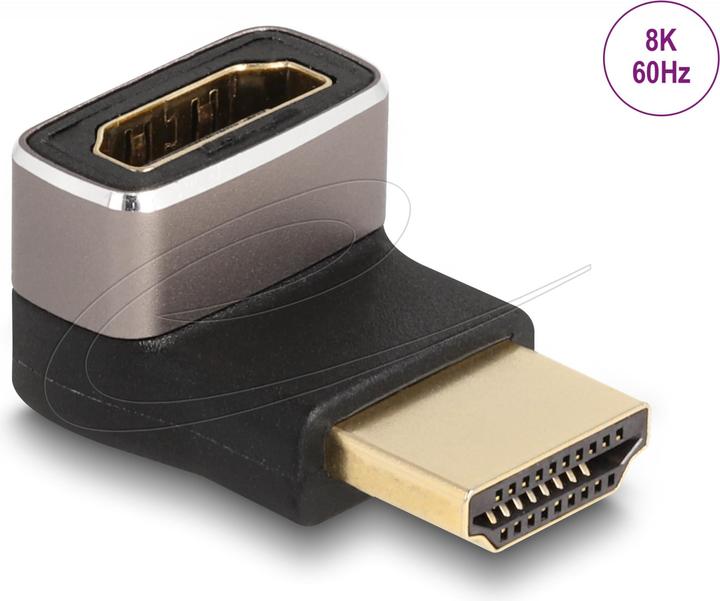 Produktbild Delock HDMI Adapter Stecker zu Buchse 90° unten gewinkelt 8K 60 Hz grau Metall (HDMI, 3.01 cm)