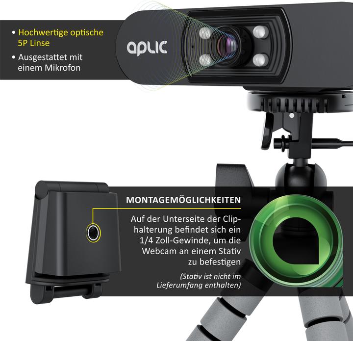 Actual product image Aplic Full HD webcam with microphone, 1920x1080P @ 25 Hz, 4 auxiliary lights / scene light, 5P lens, for