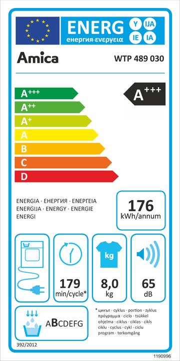 Etichetta energetica Amica WTP 489 030 (8 kg, A destra)