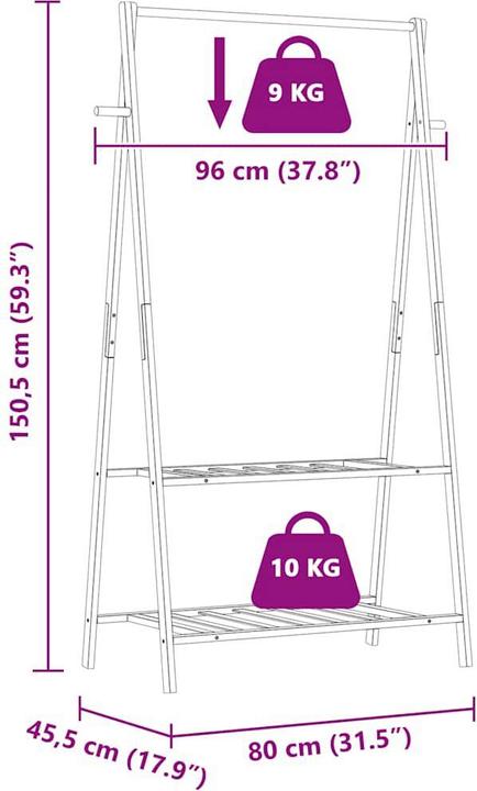 Produktbild VidaXL Kleiderständer mit Ablagen 96x45,5x150,5 cm Bambus