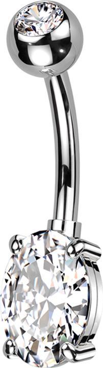 Image du produit Star Piercing Banane argentée avec boule argentée cristal argenté et grand cristal ovale argenté (Laiton, Titane G23)