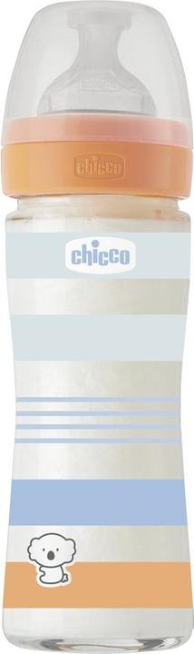 Immagine prodotto Chicco Biberon, vetro, 0% BPA, 240 ml, tettarella fisiologica in silicone, 1 foro, flusso lento - BLU (240 ml)