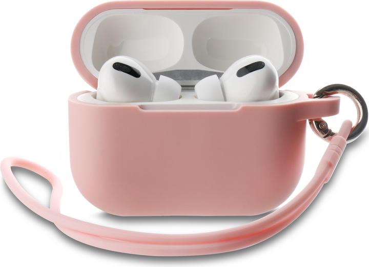 Vivanco Protection Case fuer AirPods Pro 2, inkl. Metall Ring und SIlicone Band, pink
