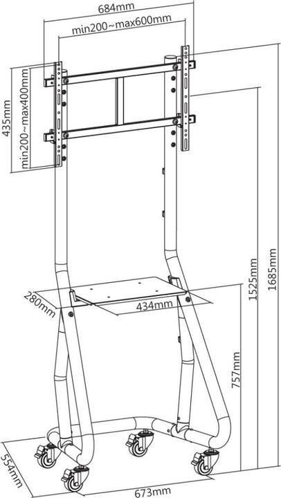 Actual product image Techly TV Trolley for LCD LED TV 37-80", with shelf (80", 80 kg)