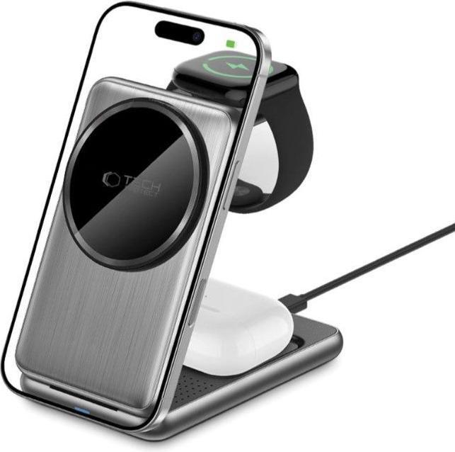 Produktbild Tech-Protect Dock station Universal QI15W-A42 3IN1 MAGNETIC MAGSAFE WIRELESS CHARGER Space Gray
