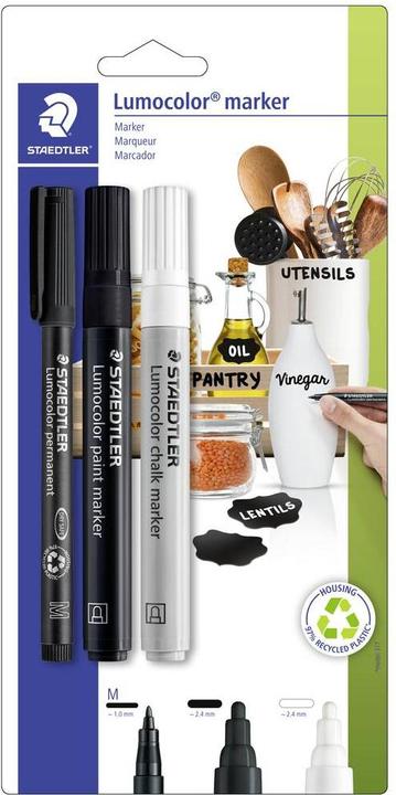 Staedtler Lumocolor Marker-Set, 3er Blisterkarte Inhalt: Lumocolor Permanent-Marker schwarz (317-9) (Sortiert, 2.40 mm, 3 x)