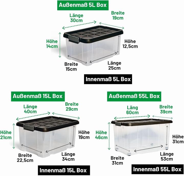 Produktbild Novatool Novaliv 8 tlg Sparset Aufbewahrungsboxen mit Deckel Anthrazit 2x55 L + 2x 15L + 4x 5L Nestbar stapel (55 l)