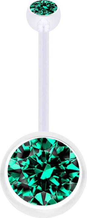Actual product image Star Piercing Banane Schwangerschaft transparent mit zwei Kugeln Kristall gross türkis (Bioflex, without brass)