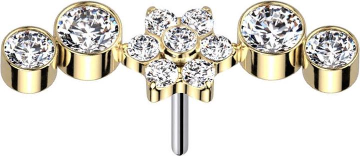 Produktbild Star Piercing Threadless vergoldet Blume Kristalle silber vier Kristalle (Titan G23, ohne Messing)