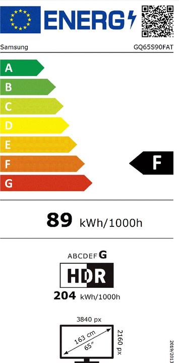 Energie-Label Samsung 65" OLED S90F 4K Vision AI Smart TV (2025) (65", S90F, OLED, 2025)