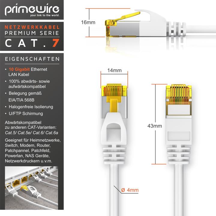 Immagine prodotto Primewire Cavo di rete CAT.7, RJ-45, Ethernet, cavo patch sottile Cat 7, cavo Gigabit, cavo LAN 10000 Mbit (U/FTP, CAT7, 3 m)