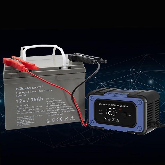 Immagine prodotto Qoltec Prostownik do akumulatora z funkcją naprawy | Inteligentna mikroprocesowa ładowarka| 12V | (12V, 6 A)