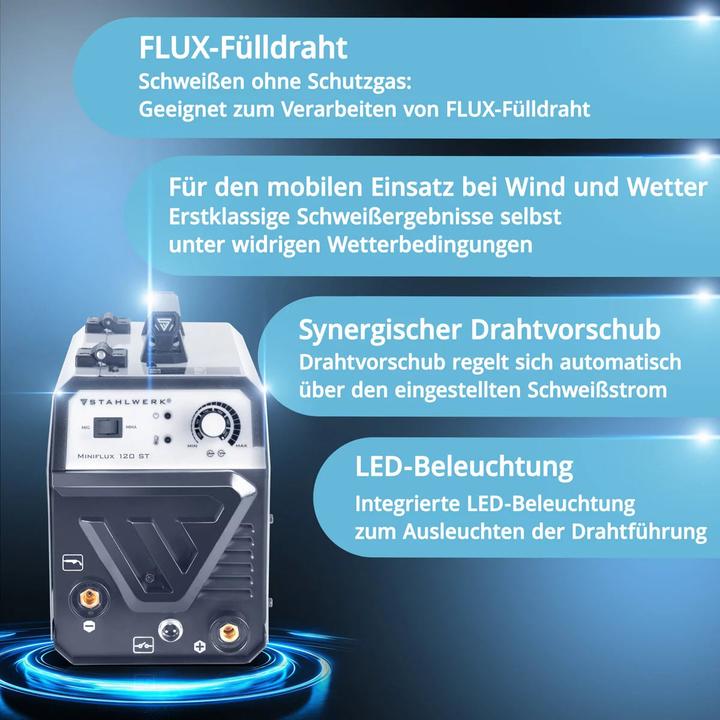 Produktbild Stahlwerk Schweissgerät Mini FLUX 120 ST mit ARC | MMA-Funktion mit 120 Ampere