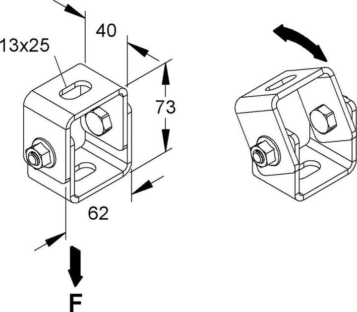Image du produit Niedax NIE DBG12 Patte de fixation au plafond avec articulation pour tige filetée M12, finition à chaud (7.30 cm)