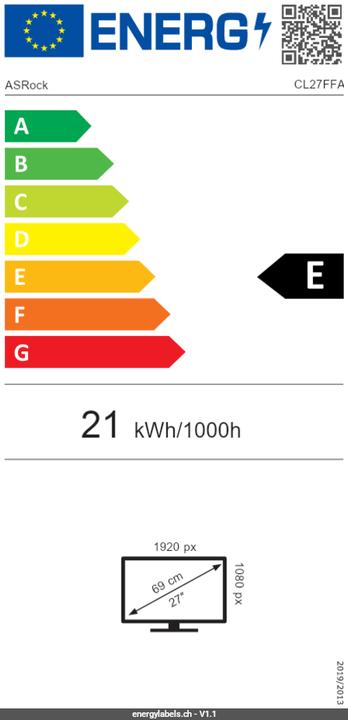 Energie-Label AsRock 68,5cm CL27FFA 16:9 HDMI/VGA schwarz FHD (1920 x 1080 Pixel, 27")