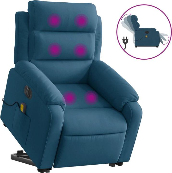 Produktbild VidaXL Massagesessel Aufstehhilfe Elektrisch Fernsehsessel Relaxsessel Blau Samt