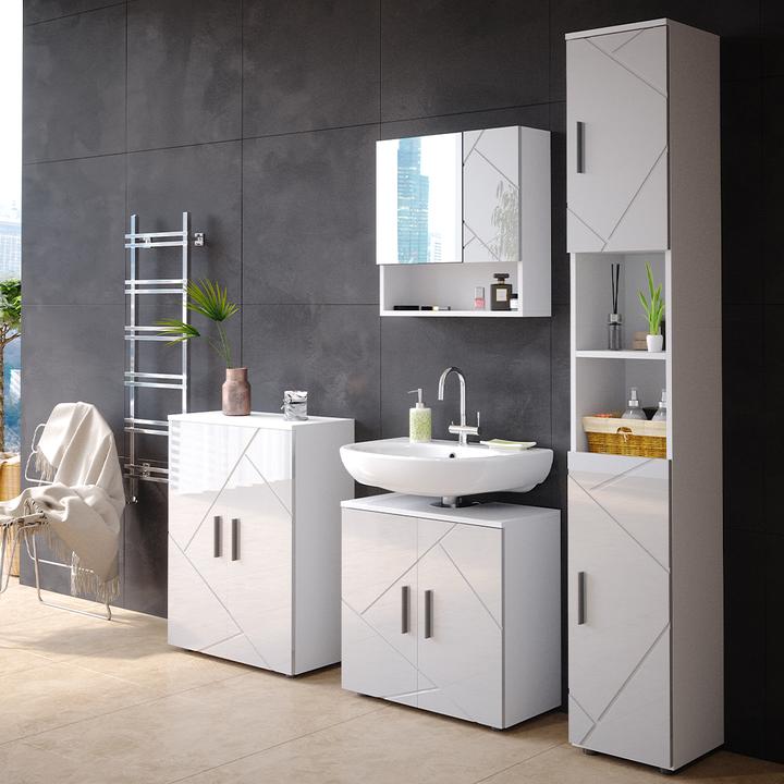 Actual product image Vichy Bathroom furniture set Irma, White High Gloss/White, 2 parts, with tall unit