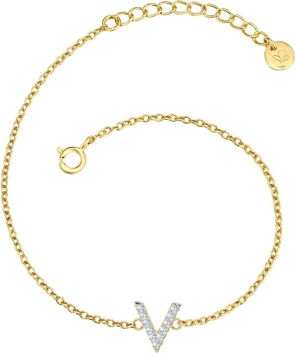 Glanzstücke München Damen Buchstabe V Sterling Silber Zirkonia Gelbgold 17,0 cm Basislänge + 3,0 cm Verlängerung - 32080 (17 cm, Sterling Silber)