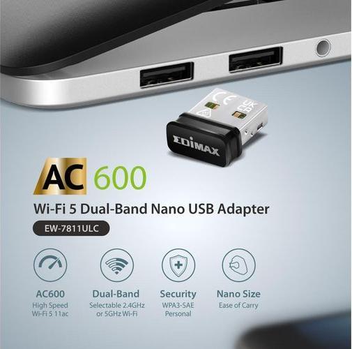 Produktbild edimax AC600 Wi-Fi 5 Nano USB Adapter EW-7811ULC Wireless (USB)