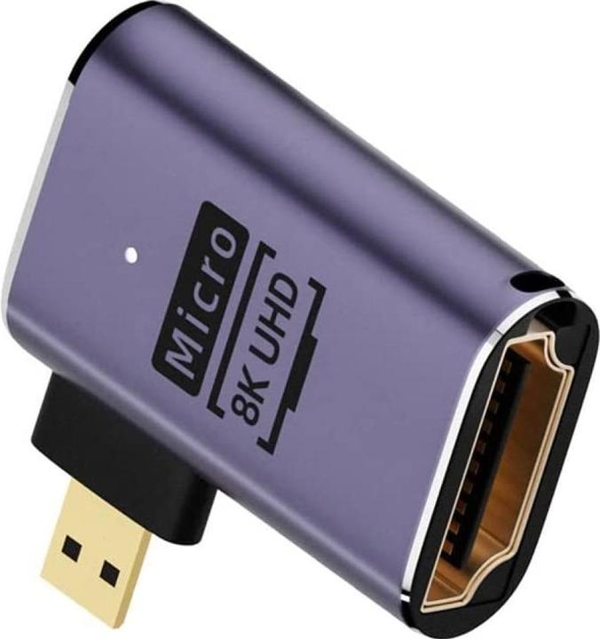Image du produit PowerGuard Micro HDMI vers HDMI 2.1 Angle de 90 degrés Adaptateur gauche (Micro HDMI)