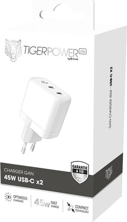 Actual product image Tiger Power Lite Chargeur Secteur Gan 45w 2 USB-C (45 W)